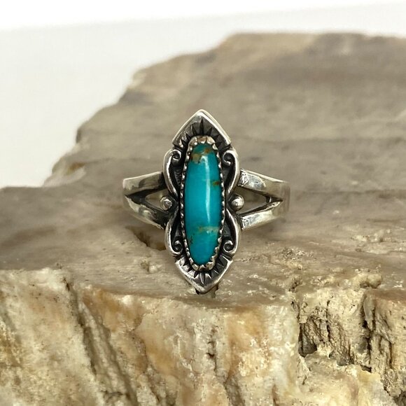 VTG Bell Trading Sterling Silver 925 Southwest Style Oval Turquoise Ring Sz 7.5 - Picture 14 of 16